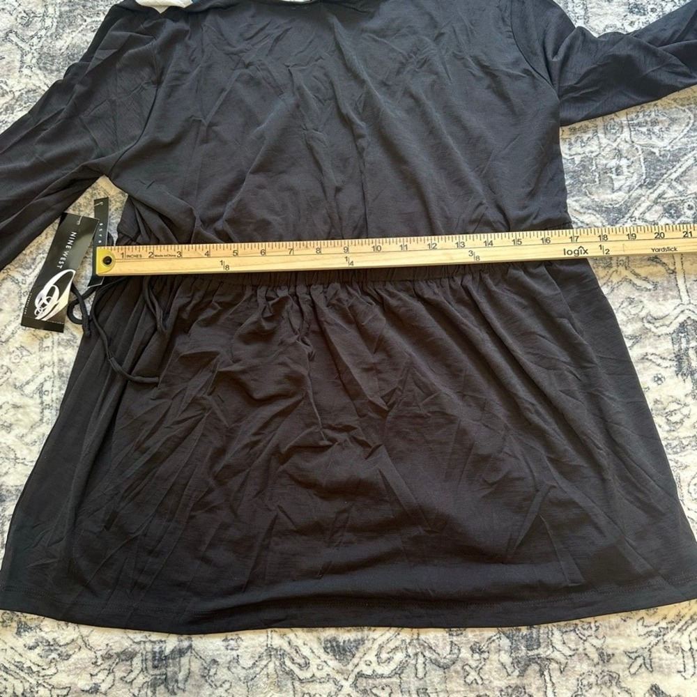 Vintage Y2K Nine West Colorblock V-Neck Tunic Top Black Blue Medium Cinch Waist - Picture 7 of 7